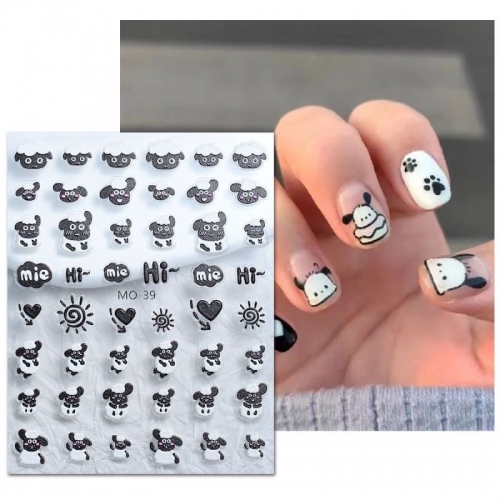1Pcs Embossed Nail Stickers Little Coal Ball Little Sheep Cute Dog Kawaii Manicure Nail Decals