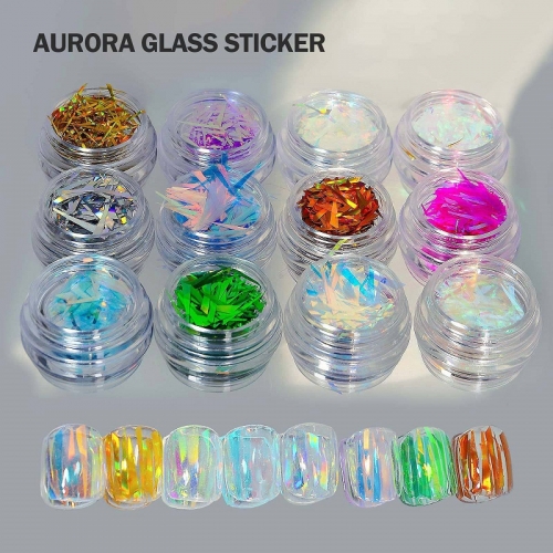 1jar Aurora Nail Art Stickers Irregular Broken Glass Nail Foil Paper Laser Mirror Nail Foils Holographic Decal Manicure Decor