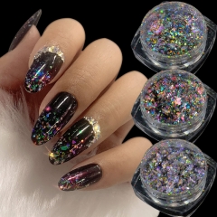 1jar Nails Laser Chameleon Magic Mirror Powder for Nail Art Decoration Sparkling Glitter Phantom Thick Film Sequin