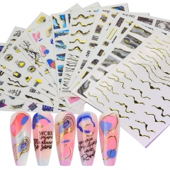 12pcs/set Nail Marble Decals French Striping Tape For Nails Paper Abstract Geometric Lines
