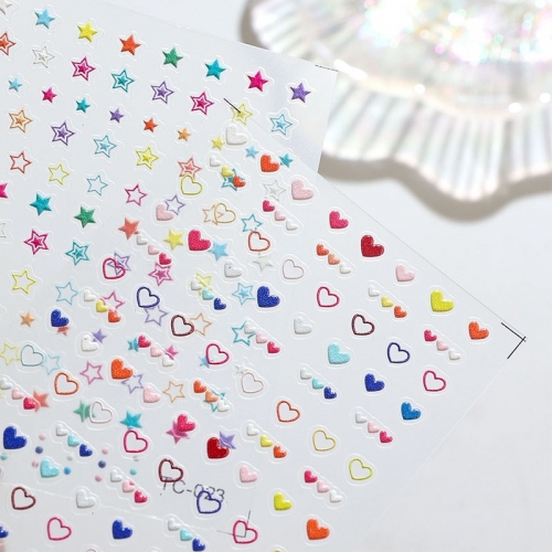 1Pcs Embossed Stereo  5d Color Cute Painted  Adhesive Nail Art Stickers