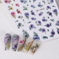 1Pcs Spring Summer French Retro Flower Leaves Nail Sticker