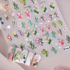 1Pcs 5D Summer Nail Sticker Cactus Green Leaf Flower Cute Sticker Sliders Sticky Tattoo Nail Art Nail Decoration