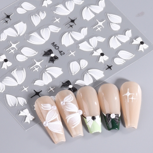 1 Pcs White Ribbon Resin Bow Nail Charm Parts Flower Nail Art Sticker Decoration Accessories