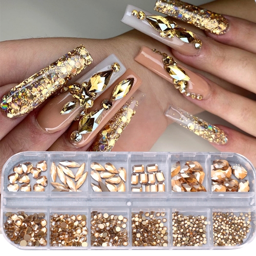 1 Box Diamond Nail Art Decor Bottom Shaped Champagne Nail Art Flat Back Nail Decoration