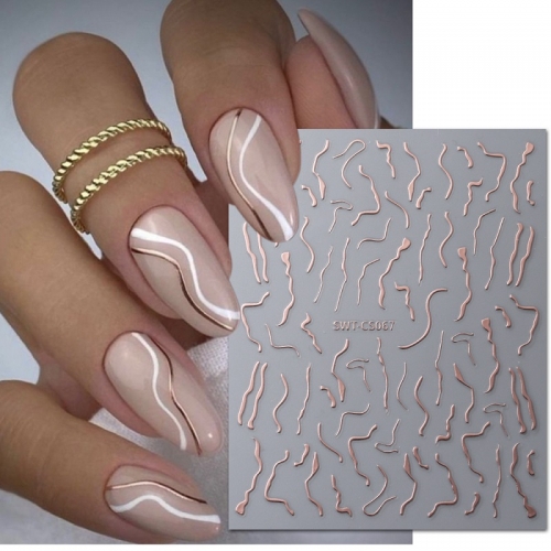 1 Pcs Nail Art Stickers Abstract Line Marble Gold Nail Decals Manicure DIY Metal Nails Design