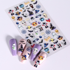 1 Pcs 5D Stereoscopic Relief Halloween Cute Nails Stickers Decals Nail Charming Manicure
