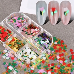 1jar or 6grids/box Tulip Nail Art Decoration Small Fresh Flowers Decorated Nail Sequin