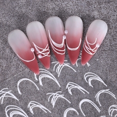 1 Pcs Nail Art Stickers Nails Manicure Decoration White And Silver Smiling Face Line Design Nail Decal