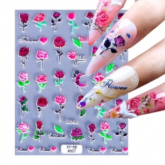 1 Pcs 5D Embossed Sticker Rose Flowers Feather Summer Nail Art Stickers Nail Art Decoration
