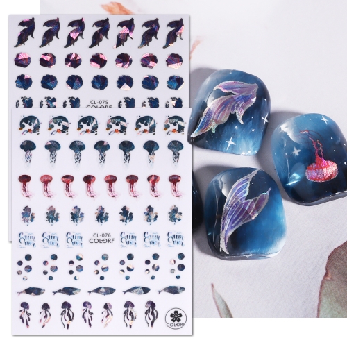 8pcs/set Starfish Sea Horse Nail Decals of Nails Stickers Nail Art Summer Manicure for Nail Decorations