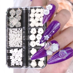 1 Box Mixed Pearl Aurora Nail Flower Camellia Solid White Flower Nail Accessories Nail Art Decoration