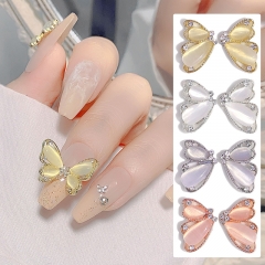 1 Pcs Nail Art Half Cat Eye Jewelry Charms Crystal Butterfly Shaped Alloy Nail Accessories
