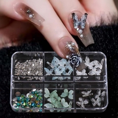 1box 3D Nail Accessory Butterfly Ink Gradient Green Dark Black Nail Decor Jewelry Accessory