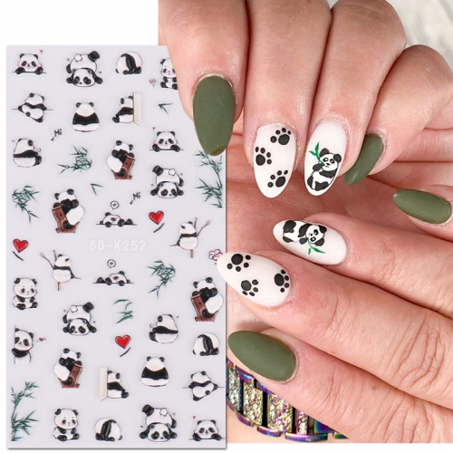 1 Pcs Cute Panda Pattern Nail Art Sticker Bamboo Cartoon Animal Image Nail Sticker
