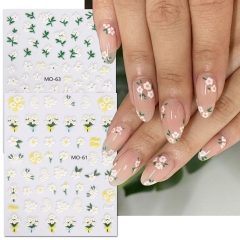 1 Pcs New Embossed Nail Art Sticker Small Fresh 5D Three-dimensional Flowers Leaves Back Glue Flower Nail Decoration 