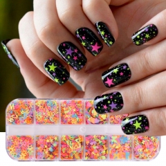 1box Nail Glitter Fluorescence Flakes Nail Butterfly Love Heart Circle Nails Sequins