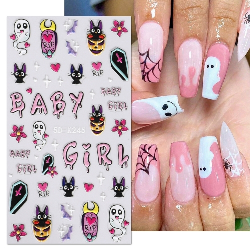 1 Pcs Halloween 5D Nail Sticker Cute Holiday Cartoon Design Ghost Nails Manicure Decor Sticker