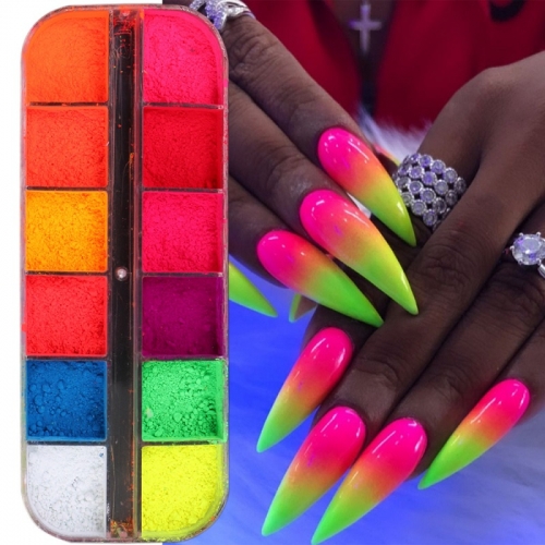 1box Neon Phosphor Pigment Nail Glitter Rainbow Fluorescent Dust Dipping Powder Manicure Decor