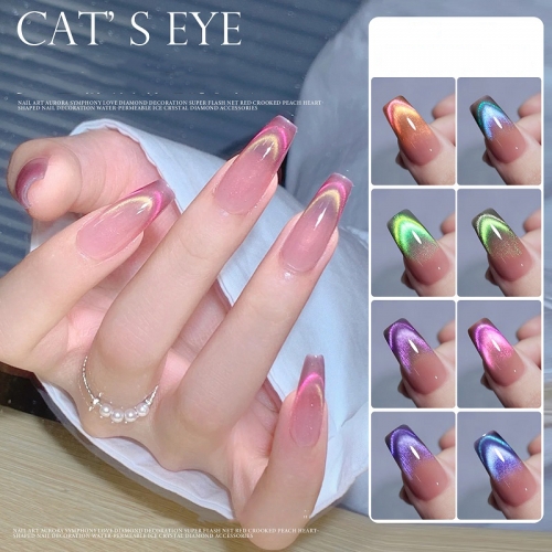 1bottle Dopamine Candy Double Light Cat Eye Nail Polish Gel Crystal Semi Permanent Nail Art Manicure Soak Off LED UV Gel Nail Varnishes