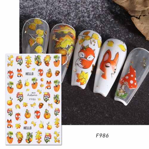 1pcs Nail Sticker Autumn Leaf Butterfly Full Stick 3D Stamping Laser Letter Nail Sticker Nail Decal