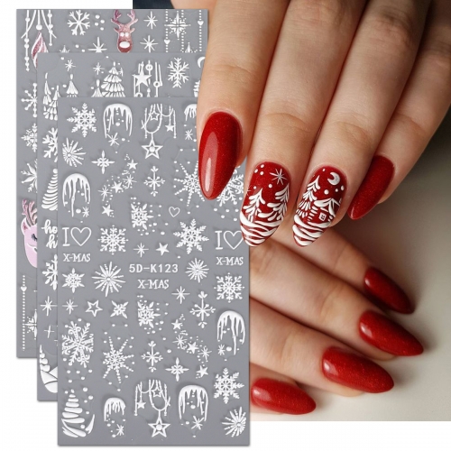 1pcs Snowflake Nail Art Decals White Christmas Designs Self Adhesive Stickers New Year Winter Gel Foils Sliders Decoration