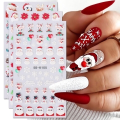 1pcs 5D Nail Stickers Winter Santa Claus Self-Adhesive Slider Nail Art Decorations Christmas Snow Decals Manicure Accessories