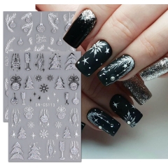 1pcs Christmas Nail Sticker Reflective Shiny Glitter Gold Silver Snowflake Elk Bells Decal Slider For Manicure Decoration