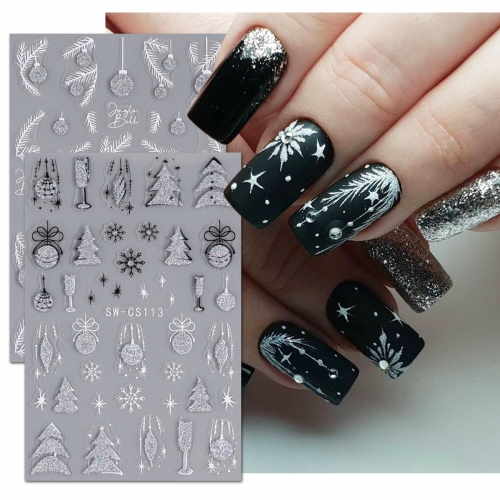 1pcs Christmas Nail Sticker Reflective Shiny Glitter Gold Silver Snowflake Elk Bells Decal Slider For Manicure Decoration