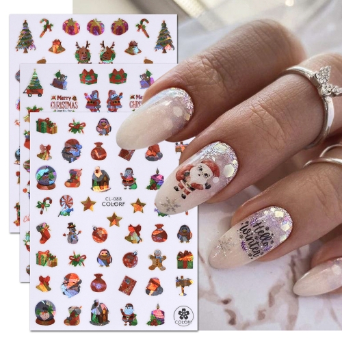 1 Set Snowflakes Christmas Cartoon Nail Design Snowman Elk Santa Claus Nail Art Stickers 