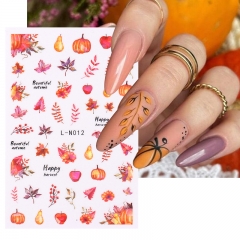 1 Pcs Nail Art Decals Autumn Halloween Maple Leaf Pumpkin Back Glue Nail Stickers Decoration For Nail Tips Beauty
