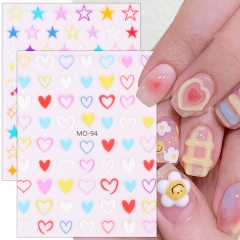 1 Pcs New Macaron Pentagram Love Nail Sticker Back Gel Nail Decals Jelly Glue Decorative Sticker