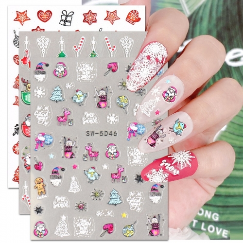 1Pcs Merry Christmas Nail Art Sticker 3D Santa Claus Decals New Year Nails Decorations Stickers For Manicure Accessories