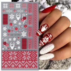 1 Pcs 5D Christmas Nail Stickers Snowman Sweater Snowflakes Cartoon Decor Nail Decals Embossed Carved Manicure Sticker