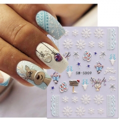 1 Pcs Christmas 5D Embossed Snowflakes Nail Art Stickers Winter Cartoon Santa Claus Elk Christmas Decal Manicure Decals
