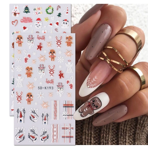 1 Pcs 5D Winter Pink Sweater Snowflakes Embossed Nail Stickers Cartoon Deer Christmas Tree Manicure Sticker