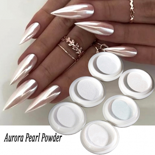 1set Mirror Nail Powder Pigment Pearl White Rubbing on Nail Art Glitter Dust Chrome Aurora Manicure Holographic Decorations