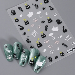 1 Pcs Solid Stickers Embossed Nails Cute Black Cat Panda Nail Sticker Manicure Applique