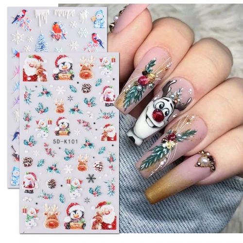 1pcs 5D Winter Christmas Nail Stickers Gold Silver Snowflake Santa Claus Snow Trees Bells Nail Slider New Year Decor Wraps