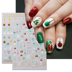 1 Pcs Christmas Nail Art Sticker Laser Gold Bronzing Cartoon Elk Cute Gold Snowflower Decals Manicure Sticker