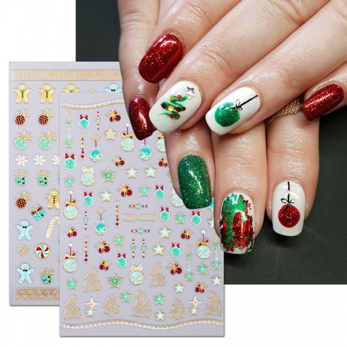 1 Pcs Christmas Nail Art Sticker Laser Gold Bronzing Cartoon Elk Cute Gold Snowflower Decals Manicure Sticker