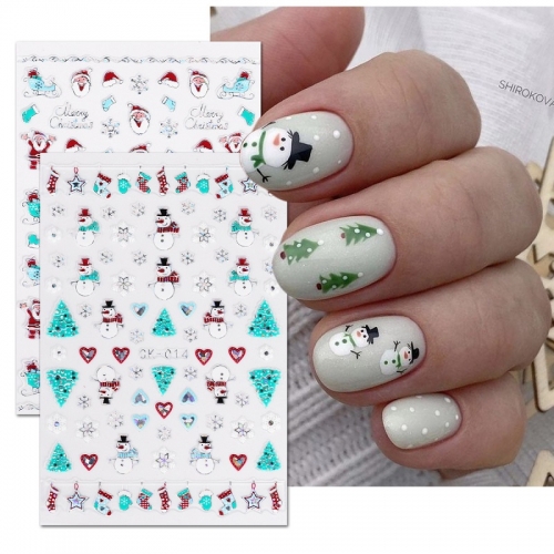 1Pcs Winter Christmas Atmosphere Nail Stickers Snowman Snowflake Santa Nails Polish Sticker