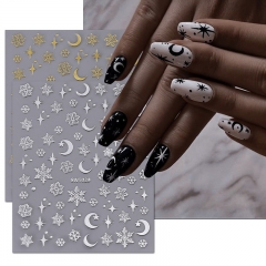 1 Pcs Gothic Nail Sticker Gold Silver Snowflake Thorns Star Moon Bones Manicure Decoration Nail Sticker