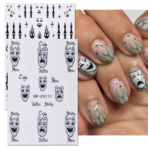 1 Pcs Water Drop Halloween Manicure Stickers Black Red Blood Fire Love Mask Nail Art Design Decals Manicure Sticker