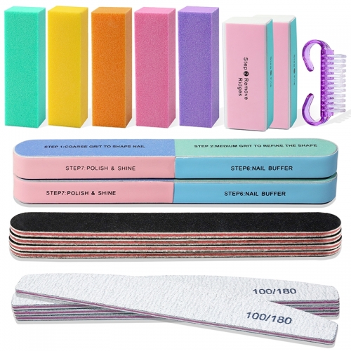 18pcs/set Nail File Double Side Buffing Bar Polishing Nails Strip File Nail Art Tool Sanding Random Color Nail File Strip