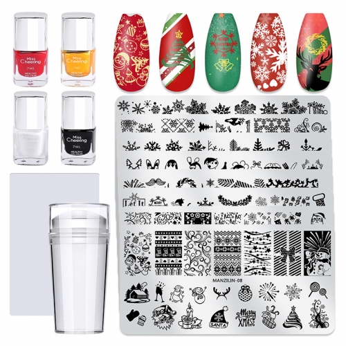 1 Set Cross Border Christmas Printing Set Seal Printing Steel Plate Nail Polish Color Free Nail Enhancement Kit Wholesale