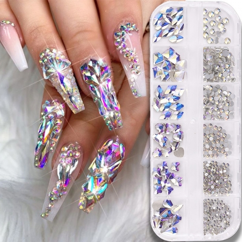 1box Crystal Nail Art Rhinestones Mixed Shapes Sizes Flatback Nail Stones 3D DIY Nail Art Decorations