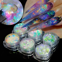 1jar Aurora Ice Nails Sequin Powder Illusory Color Nail Glitter Charm Nail Flakes Sparkly Brocade Manicure Nails Art Decoration