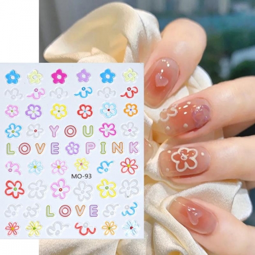 1PCS 5D Jelly Florets Nail Art Stickers Embossed Flower Star Hollow Out Design Decals Cute Dopamine Christmas Manicure Decors