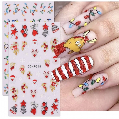 1pcs 5D Christmas Bear Nail Stickers Santa Claus Snowman Gingerbread Man Holiday Decals New Year Decoration Manicure Sliders